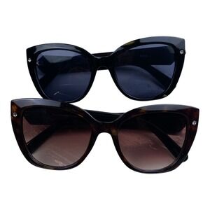 Womens Cat Eye‎ Sunglasses Bundle - Black & Tortoise Rhinestone Accent D14Q